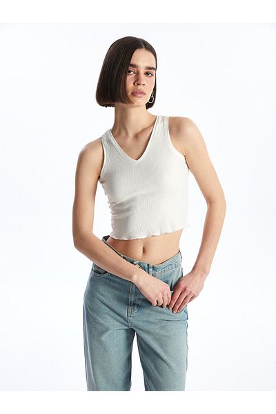 LC Waikiki Lcw Dámský Crop Top s výstřihem do V