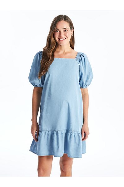 LC Waikiki Φόρεμα LCW Maternity Jean - Τετράγωνη λαιμόκοψη και μανίκια από μπαλόνι