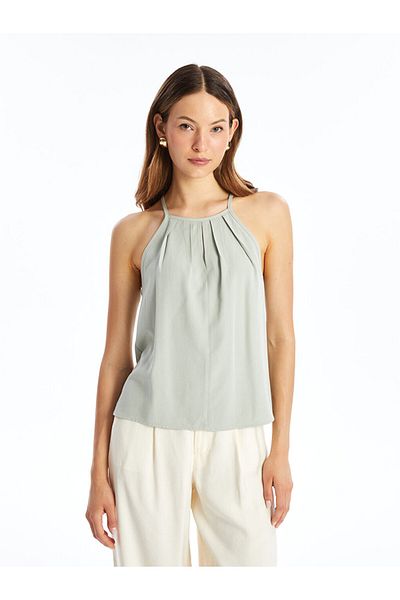 LC Waikiki LCW Damen Bluse - Neckholder, Uni Leinen Mix
