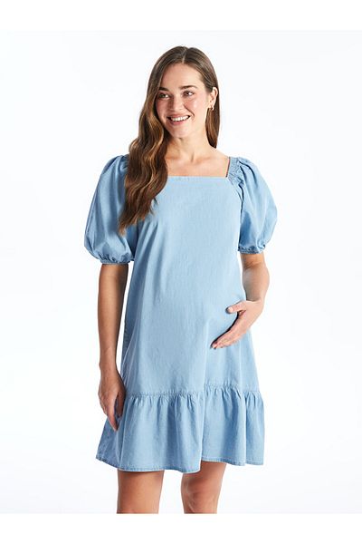 LC Waikiki Φόρεμα LCW Maternity Jean - Τετράγωνη λαιμόκοψη και μανίκια από μπαλόνι