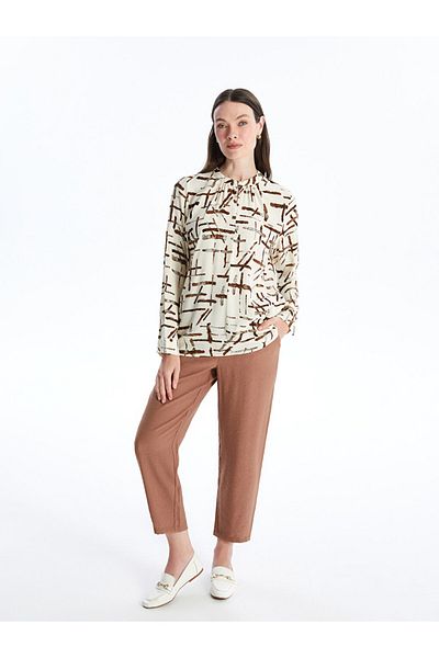 LC Waikiki LCW Damenbluse mit langen Ärmeln, bedruckt, Rundhalsausschnitt