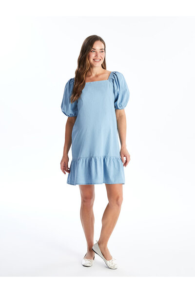 LC Waikiki LCW těhotenské džínové šaty - čtvercový výstřih a balónkové rukávy