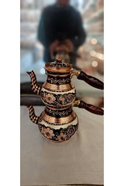 Bakır Center Bakır Çaydanlık & Bakır Demlik Siyah Renk El Işlemeli 1 Numara Ç...