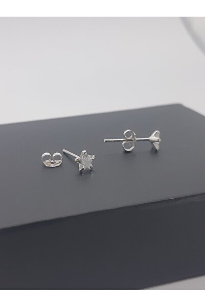 Set 925 Ayar Gümüş Parlak Ve Şeffaf Zirkon Taşlı 1 Çift 4 mm 'Yıldız' Küpe