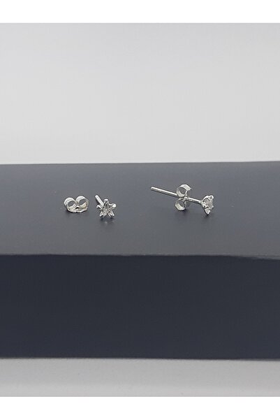 Set 925 Ayar Gümüş Parlak Ve Şeffaf Zirkon Taşlı 1 Çift 3 mm 'Yıldız' Küpe