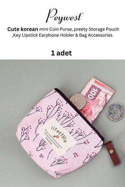 PEYWEST Women's Mini Coin Purse - Multi-Purpose, Korean Canvas, 11x8 cm