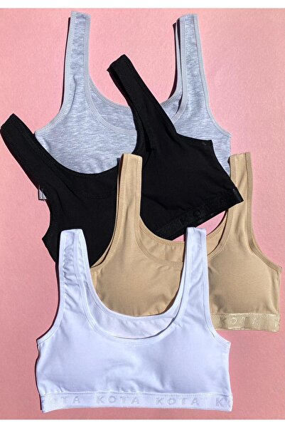 VicTroy Βαμβακερό αθλητικό σουτιέν 3 συσκευασιών σε μαύρο, γκρι και λευκό χρώμα με αφαιρούμενα μαξιλαράκια