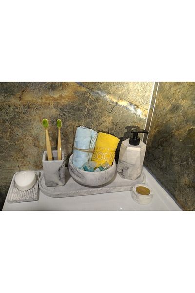 Trust Stone Σετ μπάνιου Marble Series 6, Σετ αξεσουάρ από σκυρόδεμα οδοντόβουρτσας διανομής υγρού σαπουνιού