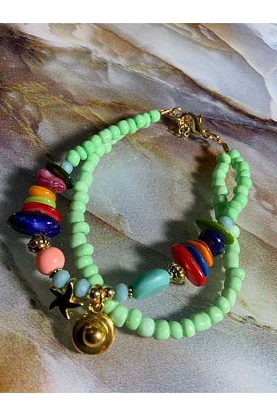 azra takı tasarım Handmade Women's Multiple Green Authentic Ethnic Bohemian Bracelet