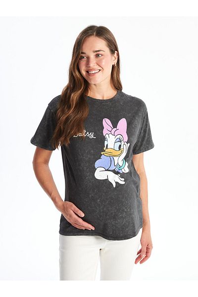LC Waikiki Daisy Duck Printed LCW Maternity T-Shirt - Crew Neck, Short Sleeve