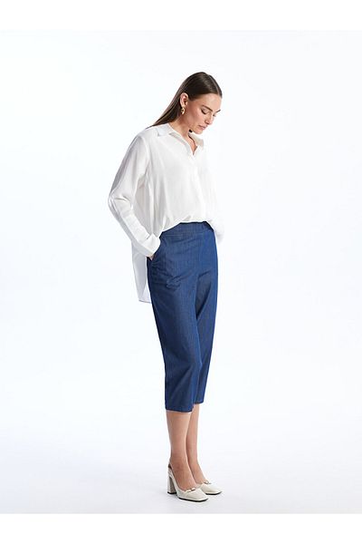 LC Waikiki LCW Femei Jean Capri - Croială dreaptă cu talie elastică