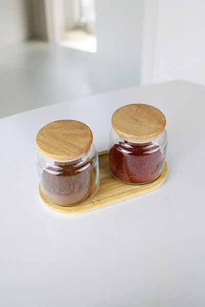 Serin Bardak 2-Piece 500 ml Spice Bowl Set with Real Bamboo Stand