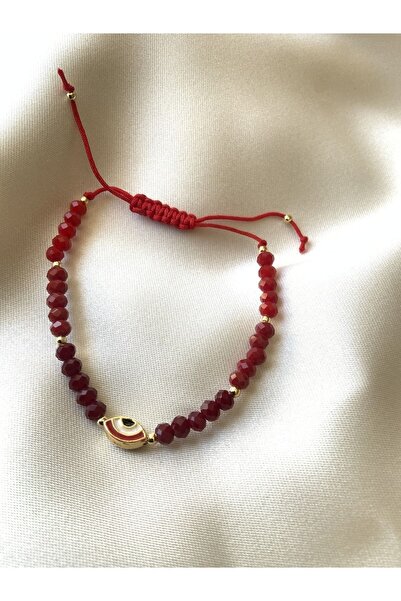 azra takı tasarım Women's Crystal Red Handmade - Eye Figure, Evil Eye and Bracelet