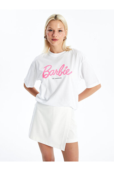 LC Waikiki LCW Oversize-T-Shirt für Damen – Rundhalsausschnitt, Barbie-Print, kurze Ärmel