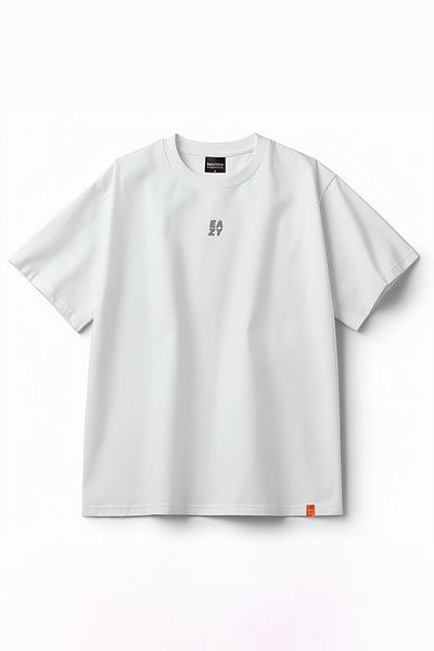 Eazy Co White Unisex Eazy Basic Embossed Printed Oversize T-shirt - Short Sleeve
