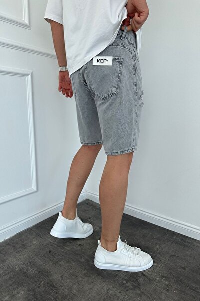 MADZEYMODA Erkek Yırtık Detaylı Gri Jean Kot Şort