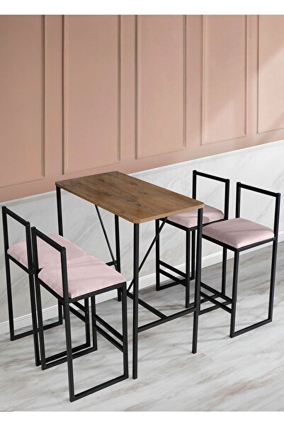 Armadeko Bar Masa Sandalye Takımı Metal 4'lü Ada Mutfak Yemek Masası Otel Kaf...