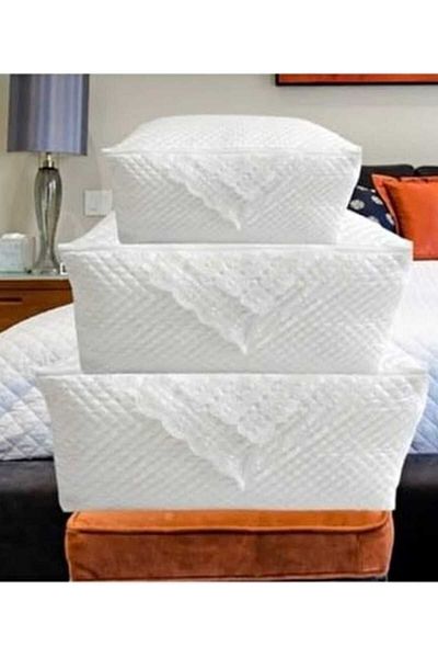 AYHOME Satin White Quilt with Pearls Pillow Sweater Scrap Quilted Downhill Slouchy Large Medium Small Size