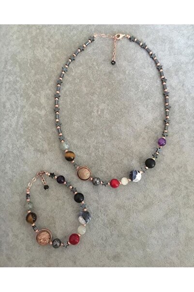 Mardin Gümüş Gezegen Sistemi Doğal Taşlı Gümüş Kolye