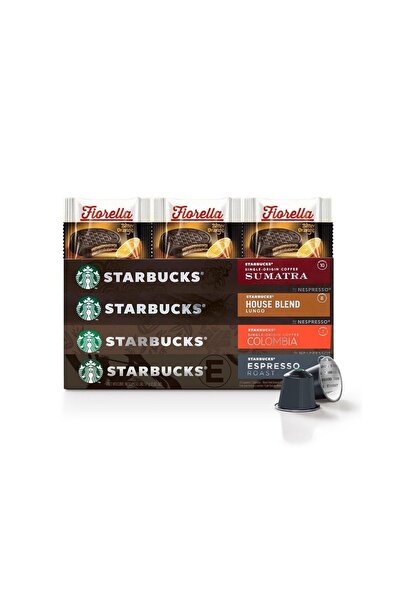 Starbucks 4 قطع 10 كبسولات قهوة + فيوريلا 20 جرام × 3