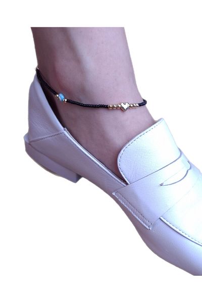 Han Ticarethane Heart Model Black Beaded - Anklet
