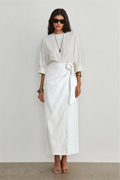 The Moda بلوزة طويلة الأكمام من مزيج الكتان