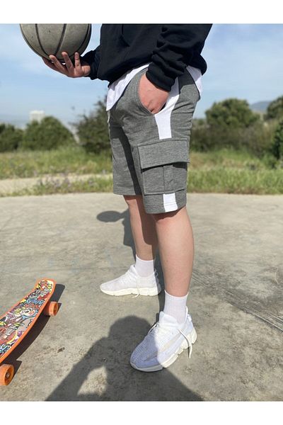AUST JEANS Striped Cargo Pocket Combed Cotton Shorts