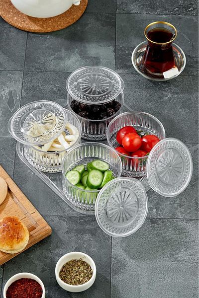 Dem Home 4-Piece Round Compartment Covered Breakfast Set with Tray - Prepoured Breakfast Set with Tray Plastic