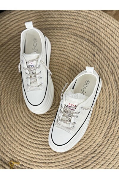 Guja 24Y345-10 TAŞLI BAĞCIKLI 9CM DOLGU TABAN SNEAKER SPOR AYAKKABI KADIN