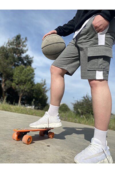 AUST JEANS Βαμβακερό χτενισμένο σορτς με ριγέ Cargo Pocket