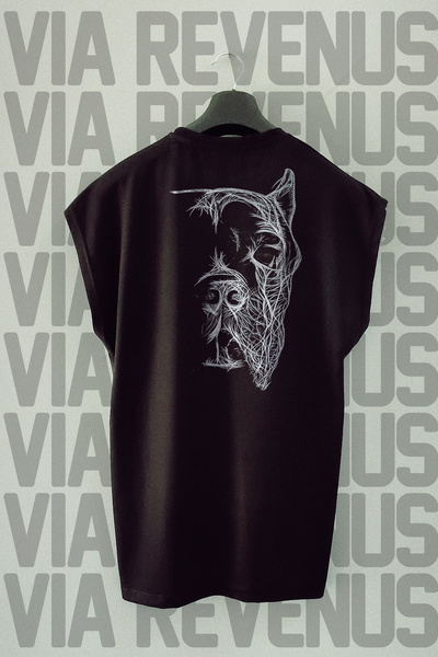 Vordevia Tricou sport negru Pitbull - imprimat pe spate, mâneci zero