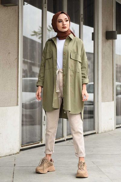 Caramel Butik Oversize Gabardine Shirt with Double Pocket Flap
