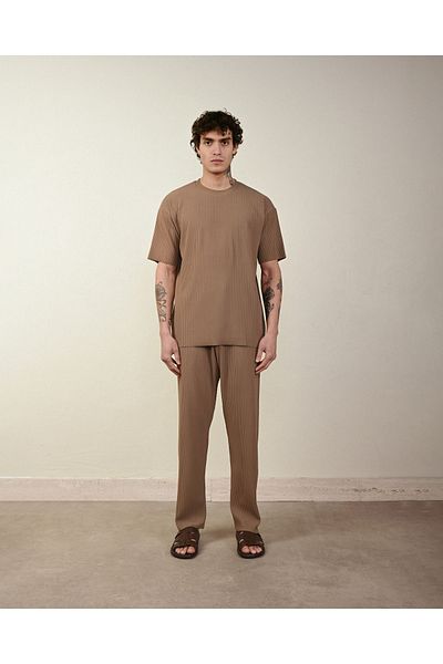 İLKCET MODA Мъжки комплект от кадифени пуфове с голям размер - долен и горен комплект