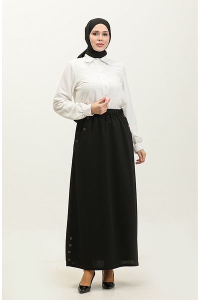 sefamerve Black Feride Buttoned Skirt 4202-01