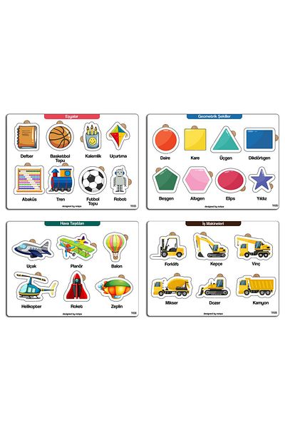 kutuTR Notpa Educational and Educational Wooden Colorful Puzzle for Children - Set of 4 102 Shapes Vehicles