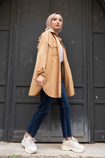Caramel Butik Covered Two-Pocket Wooden Buttoned Shirt