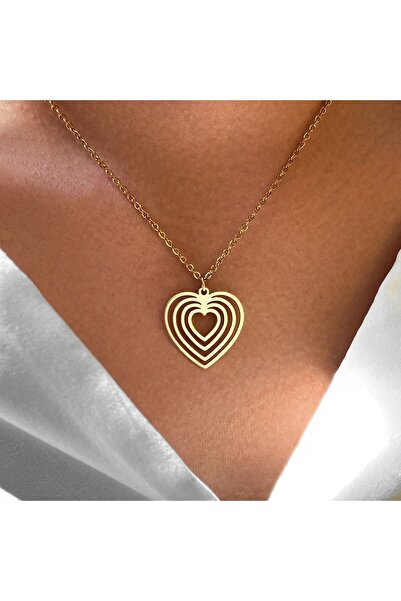 Simurg Aksesuar Stainless Steel Heart Necklace Gold