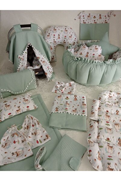 Wenaris طقم بيبي نيست دائري من 17 قطعة من الموسلين والوافل الأبيض