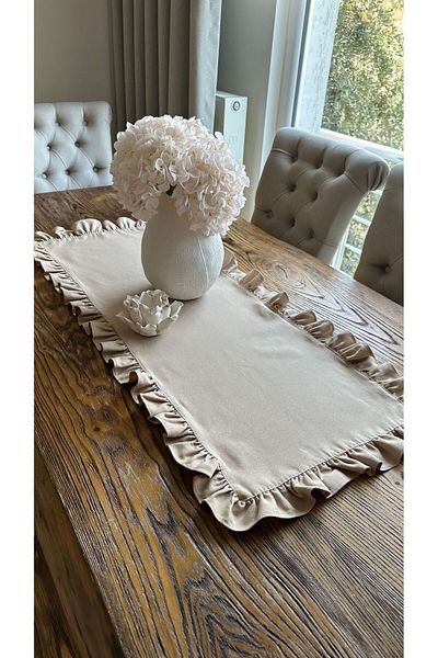 Decamor home Μπεζ Vintage Runner - Λινά υφή, χωρίς ανησυχίες και με πλήρη βολάν