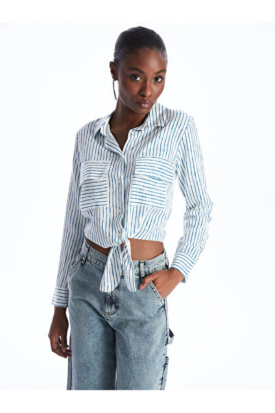 LC Waikiki Dámská košile s proužkovaným dlouhým rukávem, lněná směs LCW