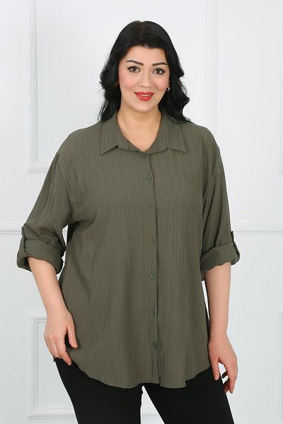 By Alba Collection Plus Size Khaki Shirt - Wrapped Design