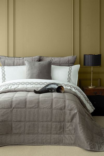 Apricitas HOME طقم غطاء لحاف وغطاء سرير مزدوج من الساتان القطني 100% باللون الرمادي من Barones
