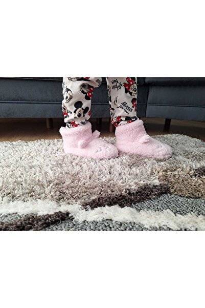 ne güzel Pembe Hayvanlı Sessiz Taban Panduf kuzu Figürlü Peluş Ev Ayakkabısı