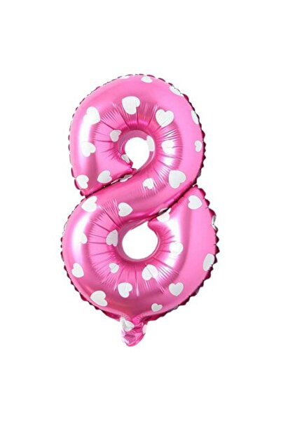 Partivitrini 8 Number 16 Inch Pink Heart Foil Balloon 36 Cm