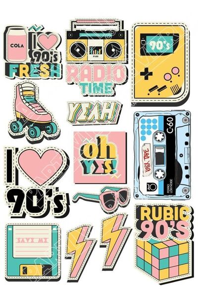 Partivitrini 90'lar Partisi Retro Temalı Yenilebilir Resimli Pasta Ve Kurabiy...