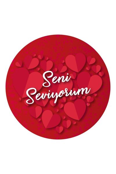 Partivitrini Seni Seviyorum Yazılı Kırmızı Yenilebilir Resimli Pasta Üstü Gof...