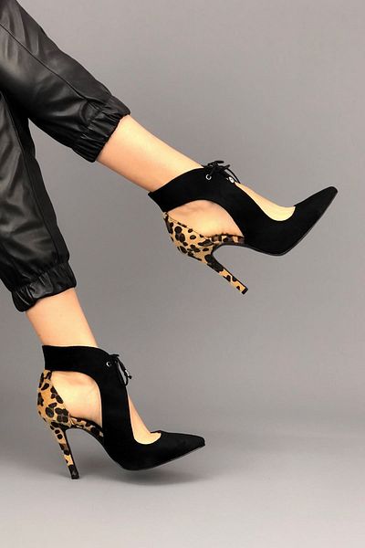 Ayakkabı Ateşi Delie Black - Pantofi de damă cu toc leopard