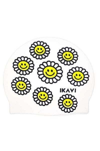 İKAVİ Daisy Printed High Quality Silicone Pool and Sea Swimming Cap