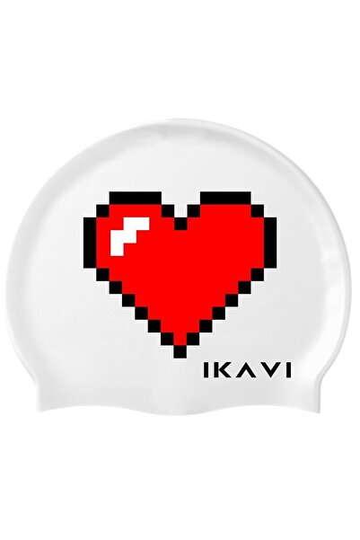İKAVİ قبعة سيليكون مطبوعة على شكل قلب للبحر وحمام السباحة - مجموعة بيكسل