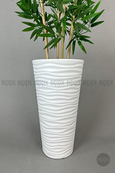 BİÇİÇEK Yapay Bambu Ağacı 180cm Yoğun Yapraklı Beyaz Renk Kumsal Saksıda
